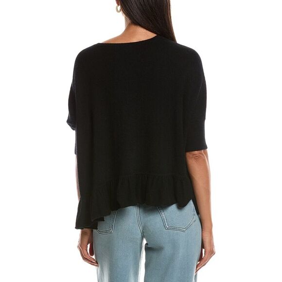 Minnie Rose Womens  Cropped Pow Wow Cashmere Sweater, Black - Picture 2 of 3